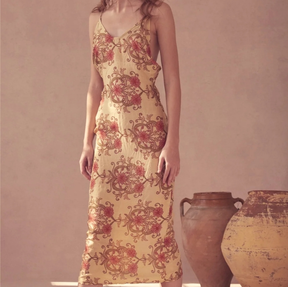 NWT Savannah Morrow The Label Ahimsa Dress hand block print on silk